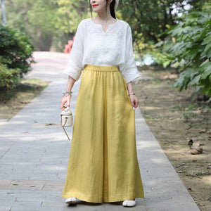 Quần baggy linen lưng thun ống rộng túi chéo - NU9825