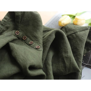 Áo T-shirt linen ngắn tay cổ V khuy cài một túi nhỏ - NU8982