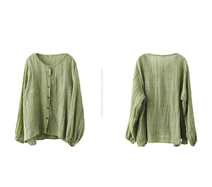 Áo sơ mi linen dài tay cổ tròn đơn sắc - NU10116