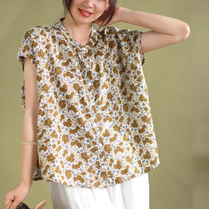 Áo sơ mi linen sát nhách cổ tàu in hoa liti một túi nhỏ - NU8927