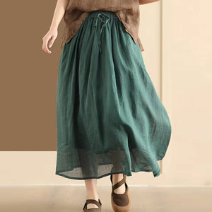 Chân váy linen retro lưng thun cột dây hai lớp - NU10089