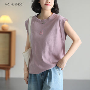 Áo T-shirt sát nách cổ tròn thêu chữ M - NU10317