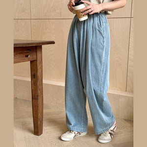 Quần baggy denim lưng thun ống đứng hai túi chéo - Q141