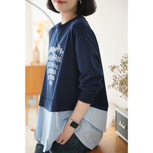 Áo T-shirt dài tay cổ tròn kiểu hai lớp sơ mi chữ xếp trái tim - NU9411
