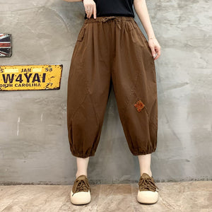 Quần baggy lửng lưng thun may xếp miếng vá - NU10086