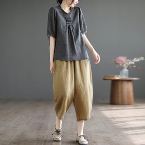 Quần baggy linen lưng thun túi bo tròn - NU9853