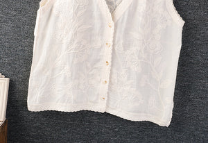 Áo sơ mi gile linen sát nách cổ V - NU10292