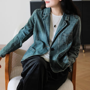 Áo khoác denim dài tay cổ vest một khuy - NU9223