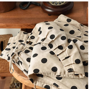 Quần baggy linen lưng thun ống xếp ly chấm bi - NU8971