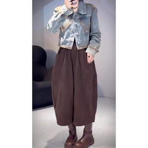 Quần baggy nhung lưng thun ống rộng đơn sắc - NU9430
