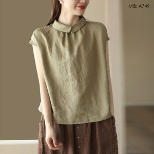 Áo sơ mi linen sát nách cổ pipi khuy cài sau - A746