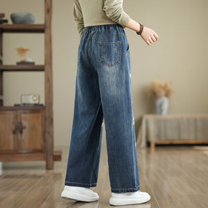 Quần baggy denim thêu hoa - Q296