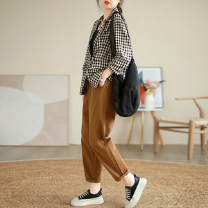Áo khoác blazer linen dài tay kẻ caro - NU9078