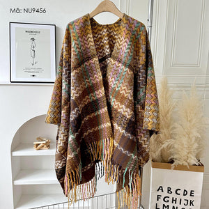 Áo khoác len cardigan kiểu khăn choàng hoa văn retro - NU9453
