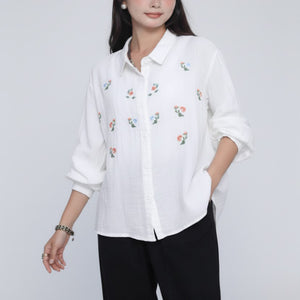 Áo sơ mi linen dài tay thêu hoa - A1240