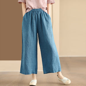 Quần baggy linen lưng thun ống đứng hai túi chéo - NU10446
