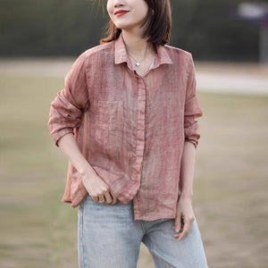 Áo sơ mi linen dài tay cổ đức che khuy - NU10014