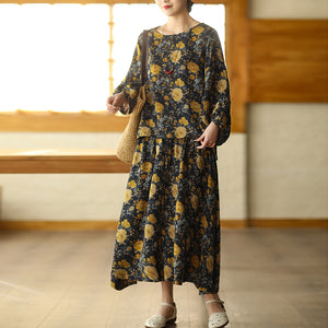 Chân váy linen lưng cao in hoa lá có khuy cài - V070