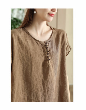 Áo T-shirt linen sát nách cổ tròn vạt xẻ - NU10303