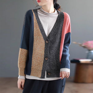 Áo khoác len cardigan dài tay cổ V những mảng màu - NU9224