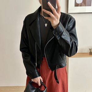 Áo khoác da dài tay cổ vest - A363