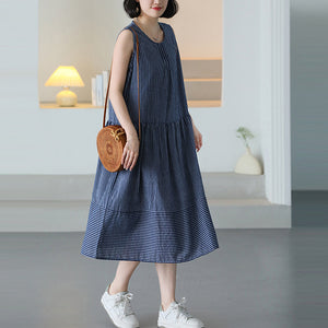 Đầm liền sát nách cổ tròn kẻ sọc - NU10407