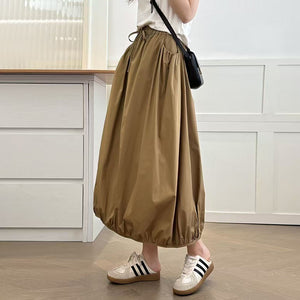 Chân váy linen lưng thun dây rút kiểu alibaba - V083