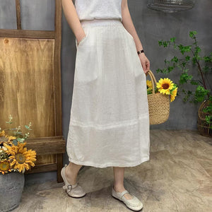 Chân váy linen lưng thun hai túi chéo đơn sắc - NU8989