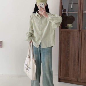 Áo sơ mi linen dài tay cổ đức kẻ sọc form dài - NU9728