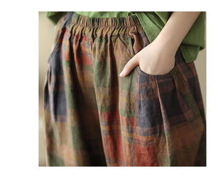 Quần baggy linen alibaba lưng thun in hoa văn trừu tượng - NU8960