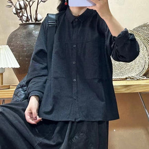 Áo sơ mi linen dài tay cổ đức hai túi vuông vạt bằng - NU9317