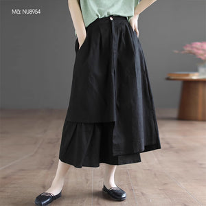 Chân váy linen lưng cao khuy cài kiểu xếp tầng - NU8951