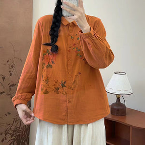 Áo sơ mi dài tay cổ đức in chú mèo trong vườn - A270