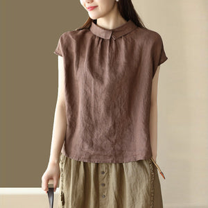 Áo sơ mi linen sát nách cổ pipi khuy cài sau - A746