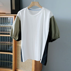 Áo T-shirt ngắn tay cổ tròn phối mảng màu - NU9909