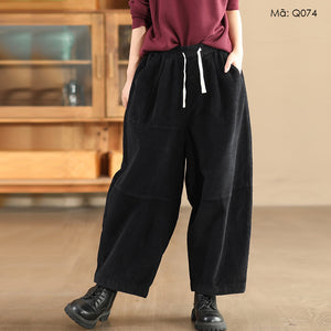Quần baggy nhung tăm lưng thun dây rút ống rộng - Q071