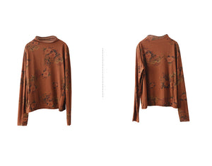 Áo T-shirt dài tay cổ lọ in những bông hồng - NU9667