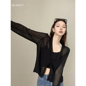 Áo khoác cardigan len dệt kim dài tay cổ V bốn khuy - NU9114