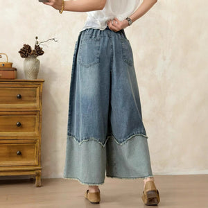 Quần baggy denim lửng ống rộng kiểu hai tầng - Q216