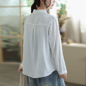 Áo sơ mi dài tay cổ đức thêu hoa - A1008