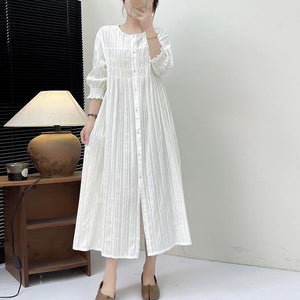 Đầm liền linen sơ mi tay lửng cổ tròn - NU10102