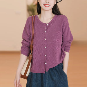 Áo khoác cardigan len đan hình thoi dài tay cổ tròn - NU9361