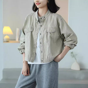 Áo khoác denim dài tay cổ đứng - A063