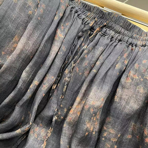 Chân váy linen lưng thun retro in hoa lá - NU9875