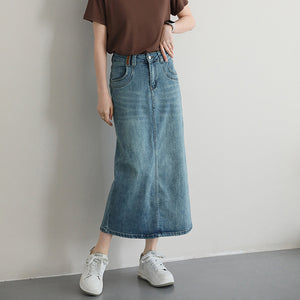 Chân váy denim lưng cao khuy cài xẻ tà sau - NU9932