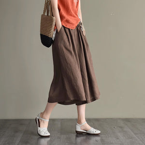 Quần baggy lửng linen lưng thun ống rộng kèm thắt lưng - NU8763