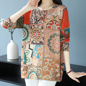 Áo len dài tay cổ tròn in hoa văn retro - A457