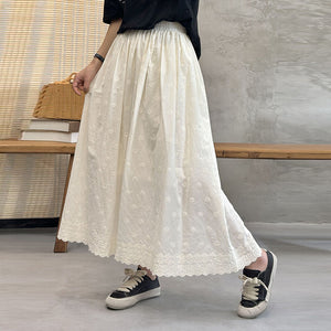 Chân váy linen lưng thun thêu hoa mặt trời - NU10186