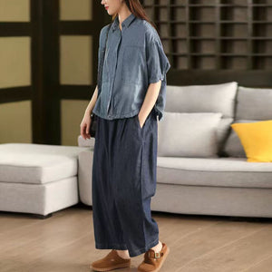 Áo sơ mi ngắn tay cổ đức kẻ sọc kiểu túi lớn - A943