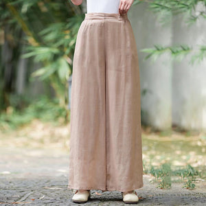 Quần baggy linen lưng thun ống rộng hai khuy nhỏ - NU10053